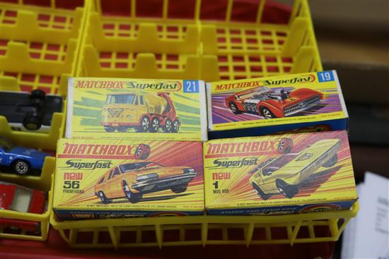 A collection of Matchbox Superfast cars, many boxed